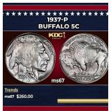 1937-p Buffalo Nickel 5c ms67 SEGS