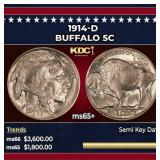 1914-d Buffalo Nickel 5c ms65+ SEGS
