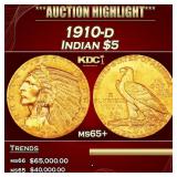 1910-d Gold Indian Half Eagle $5 ms65+ USCG