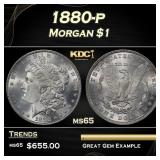 1880-p Morgan Dollar $1 Grades ms65