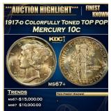 1917-d Mercury Dime Colorfully Toned TOP POP! 10c