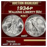 1934-p Walking Liberty Half Dollar 50c ms67 SEGS