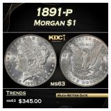 1891-p Morgan Dollar $1 Grades ms63