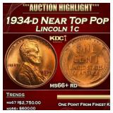 1934-d Lincoln Cent Near Top Pop 1c ms66+ rd SEGS