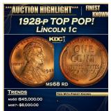1928-p Lincoln Cent TOP POP! 1c ms68 rd SEGS