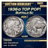 1936-d Buffalo Nickel TOP POP! 5c ms68 SEGS