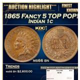 1865 Fancy 5 Indian Cent TOP POP! 1c ms66 bn SEGS