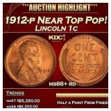 1912-p Lincoln Cent Near Top Pop! 1c ms66+ rd SEGS