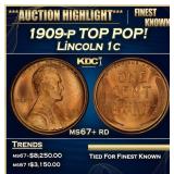 1909-p Lincoln Cent TOP POP! 1c ms67+ rd SEGS