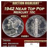 1942 Proof Mercury Dime Near Top Pop 10c pr68+ SEG