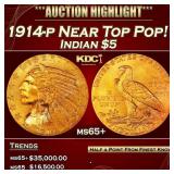 1914-p Gold Indian Half Eagle Near Top Pop! $5 ms6