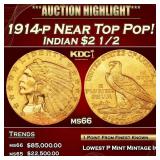 1914-p Gold Indian Quarter Eagle Near Top Pop! $2