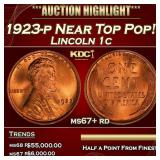 1923-p Lincoln Cent Near Top Pop! 1c ms67+ rd SEGS