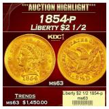 1854-p Gold Liberty Quarter Eagle $2 1/2 ms63 USCG