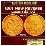 1861 New Reverse Gold Liberty Quarter Eagle $2 1/2
