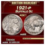 1921-p Buffalo Nickel 5c ms66 SEGS