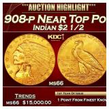 1908-p Gold Indian Quarter Eagle Near Top Pop! $2