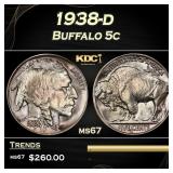 1938-d Buffalo Nickel 5c ms67 SEGS