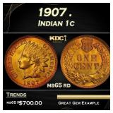 1907 Indian Cent . 1c Grades ms65 rd