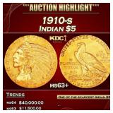1910-s Gold Indian Half Eagle $5 ms63+ SEGS