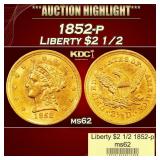 1852-p Gold Liberty Quarter Eagle $2 1/2 ms62 USCG