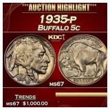 1935-p Buffalo Nickel 5c ms67 SEGS