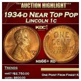 1934-d Lincoln Cent Near Top Pop 1c ms66+ rd SEGS