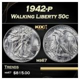 1942-p Walking Liberty Half Dollar 50c ms67 SEGS