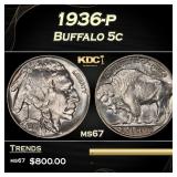 1936-p Buffalo Nickel 5c ms67 SEGS