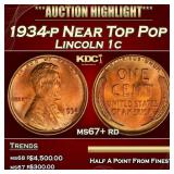 1934-p Lincoln Cent Near Top Pop 1c ms67+ rd SEGS
