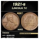 1921-s Lincoln Cent 1c Grades ms62
