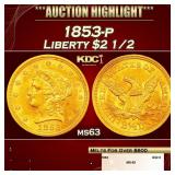 1853-p Gold Liberty Quarter Eagle $2 1/2 ms63 SEGS