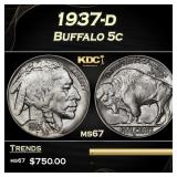 1937-d Buffalo Nickel 5c ms67 SEGS