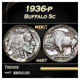 1936-p Buffalo Nickel 5c ms67 SEGS