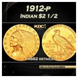 1912-p Gold Indian Quarter Eagle $2 1/2 ms62 detai