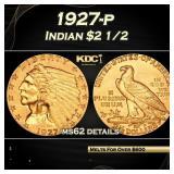 1927-p Gold Indian Quarter Eagle $2 1/2 ms62 detai