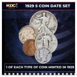 1929 5 Coin Date Set, 1 Of Each Type Of Coin Minte