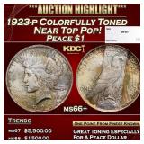 1923-p Peace Dollar Colorfully Toned Near Top Pop!