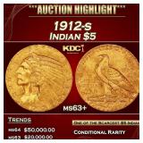 1912-s Gold Indian Half Eagle $5 ms63+ USCG