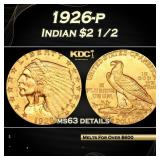 1926-p Gold Indian Quarter Eagle $2 1/2 ms63 detai