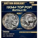 1934-p Buffalo Nickel TOP POP! 5c ms67+ SEGS