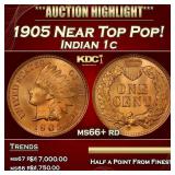 1905 Indian Cent Near Top Pop! 1c ms66+ rd SEGS