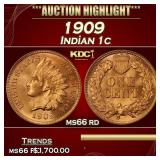 1909 Indian Cent 1c ms66 rd SEGS