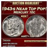 1943-s Mercury Dime Near Top Pop! 10c ms67+ fsb SE