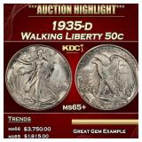 1935-d Walking Liberty Half Dollar 50c ms65+ SEGS
