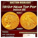 1910-p Gold Indian Half Eagle Near Top Pop $5 ms65