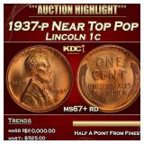 1937-p Lincoln Cent Near Top Pop 1c ms67+ rd SEGS