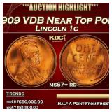 1909 VDB Lincoln Cent Near Top Pop! 1c ms67+ rd SE