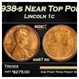 1938-s Lincoln Cent Near Top Pop 1c ms67 rd SEGS