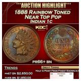 1888 Proof Indian Cent Rainbow Toned Near Top Pop
